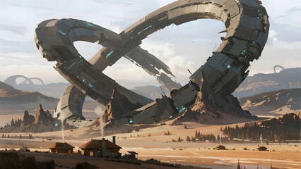 a massive fragment of a shattered ringworld structure that has crashed into a planet,