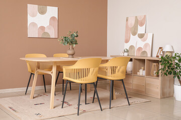 Dining table with chairs in modern room