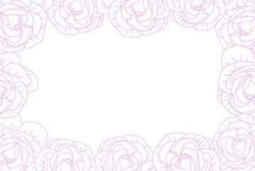 Luxury line art roses botanical frame on white background vector. Elegant line art wallpaper roses flowers head in hand drawn. Cute girly blossom frame design for wedding, invitation or card