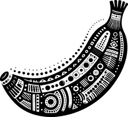 Banana Solid Black Color Vector Silhouette in Traditional Mexican Folk Art Style