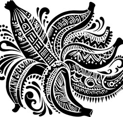 Banana Solid Black Color Vector Silhouette in Traditional Mexican Folk Art Style