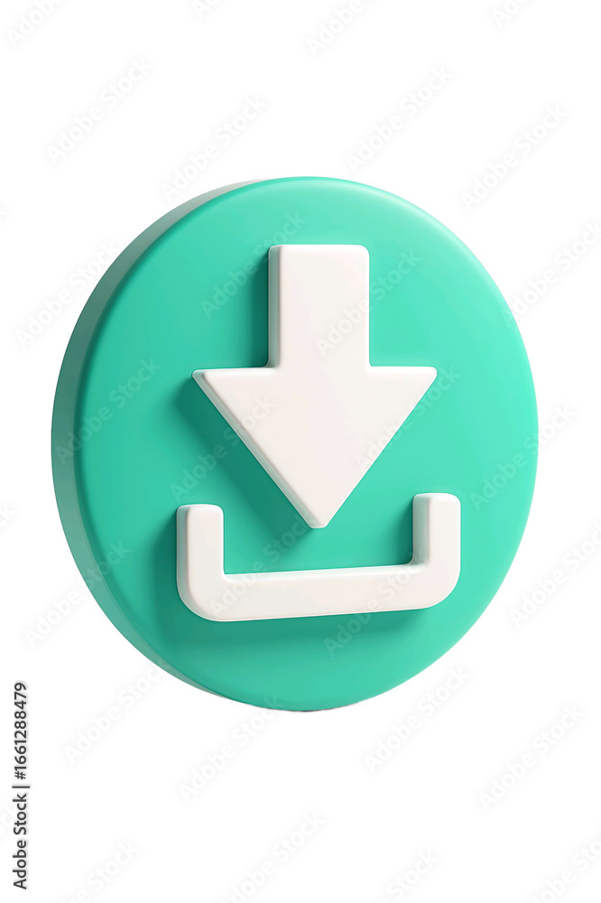 Poster green download button with white arrow and box isolated on transparent background