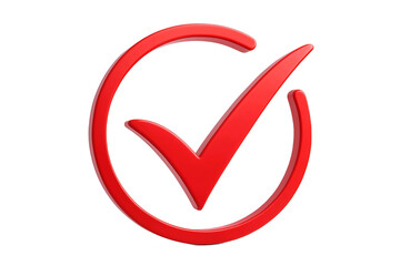 Bright red check mark symbol inside a circle isolated on transparent background