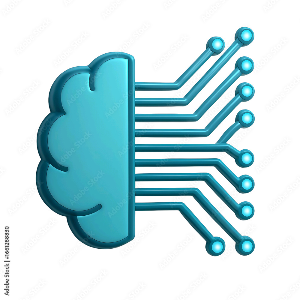Poster abstract digital cloud computing concept with glowing circuit board connections isolated on transpar