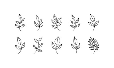 Black and white outline drawings of various leafy plant designs arranged in two rows