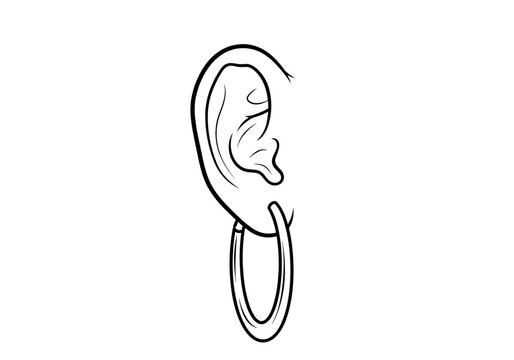 black and white ear with hoop earring clip art preview