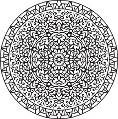 black line simple mandala for drawing and coloring 