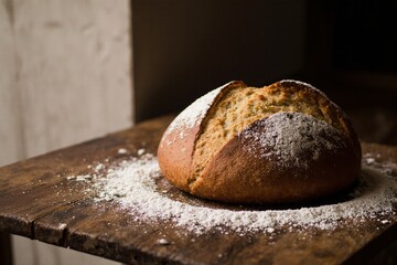  Artisan Bread Loaf on Rustic Wooden Table