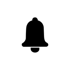 A minimalist black silhouette of a bell, commonly used as a notification icon, isolated on a white background.