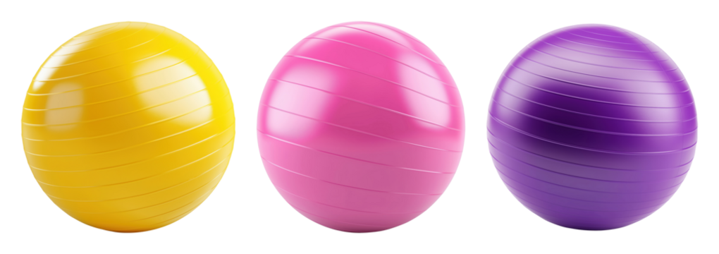 Set of three bright fitness balls isolated on transparent background