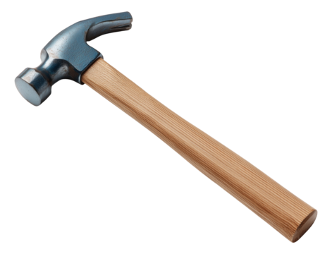 Hammer with wooden handle and steel head isolated on transparent background - Powered by Adobe