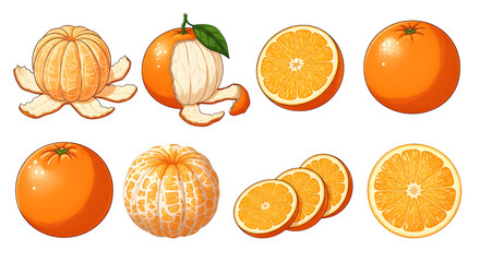 Set of orange fruit cartoon design.