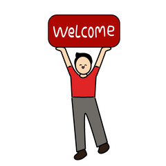 Artclip boardsign man holding a welcome sign 