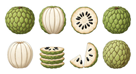 Obraz premium Set of custard apple fruit cartoon design.