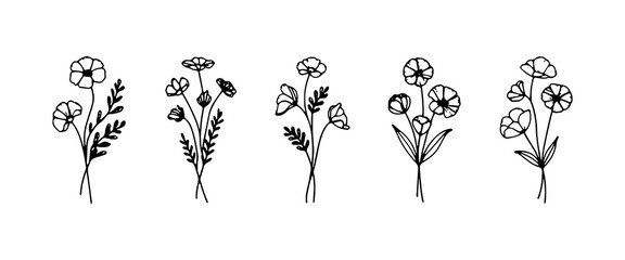 Beautiful collection of hand-drawn floral illustrations arranged sequentially on a clean background