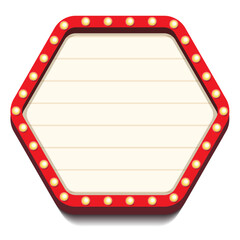 Retro lightbox vector template hexagon shape with lightbulb isolated on white background for party poster, banner advertising, promotion and sale billboard, cinema, bar show or restaurant. 10 eps