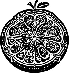 Guava Solid Black Color Vector Silhouette in Traditional Mexican Art Style