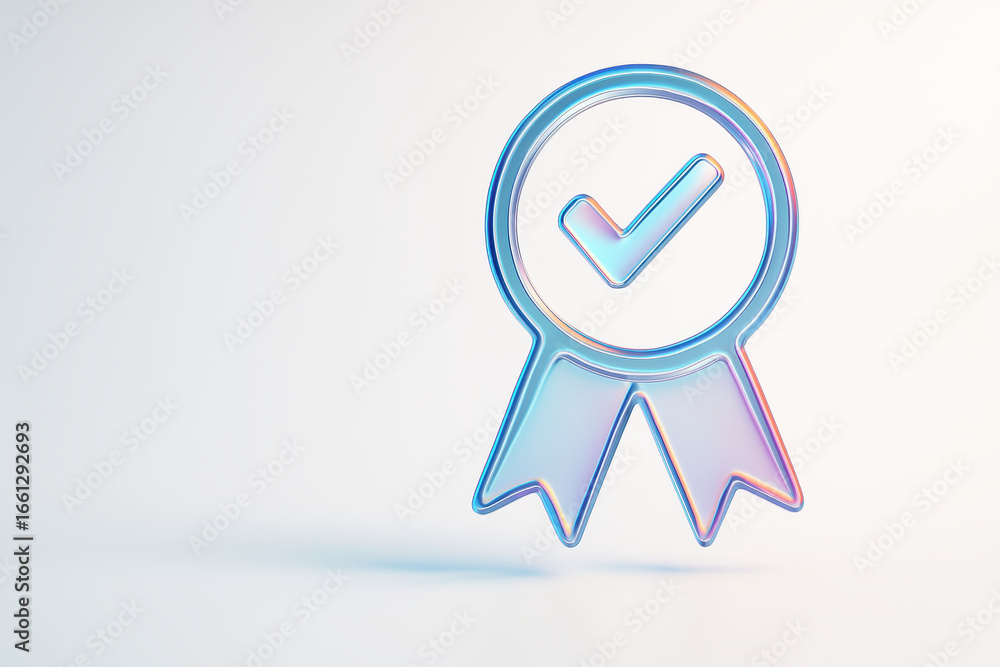 Poster quality assurance symbol with checkmark and ribbon represents certification process and compliance c