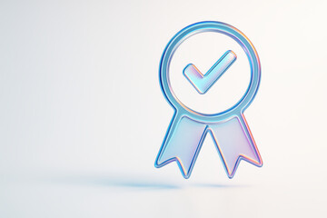 Quality assurance symbol with checkmark and ribbon represents certification process and compliance checklist for quality control in manufacturing and service industries