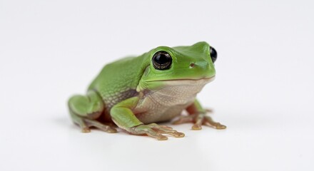 Obraz premium 鮮やか緑色のカエル 穏やか光で撮影 愛らしい瞳 