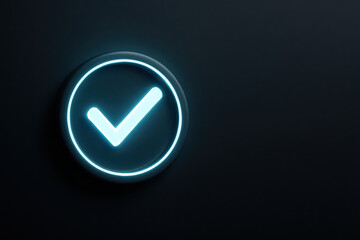 Quality assurance quality control compliance checklist certification process glowing check mark symbol dark background represents quality assurance and compliance checklist for certification