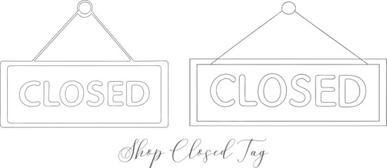 Collection Of Closed Shop Tag Sign Minimalist Icon Concept Continuous One Line Drawing