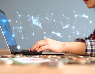 Student Exploring Dynamic Data Connections on Laptop with Digital Tools
