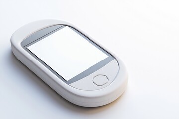 Glucose monitoring device white screen realistic handheld view medical grade design no shadows