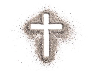 Sand cross on white background