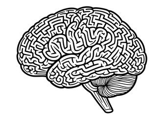 Maze-shaped brain illustration, symbolizing complex thought processes and problem-solving
