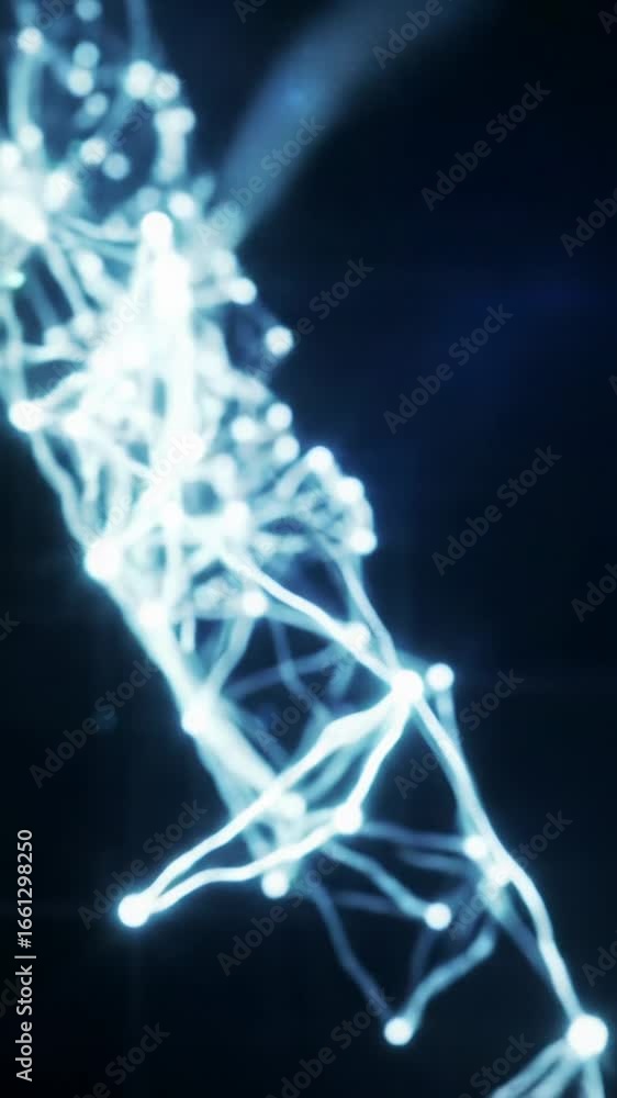 Poster a dynamic medium close-up video of a futuristic digital network. luminous white lines connect glowin