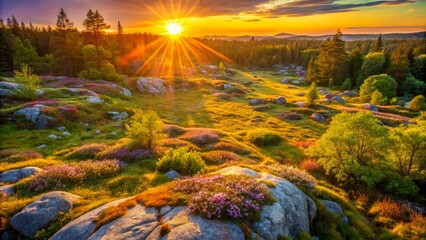 Sunrise Over Forest Meadow