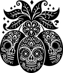 Mango Solid Black Color Vector Silhouette in Traditional Mexican Folk Art Style