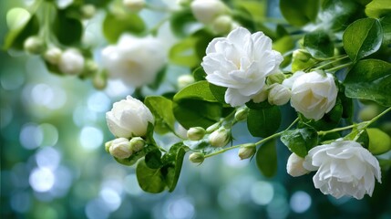 White flowers and green leaves