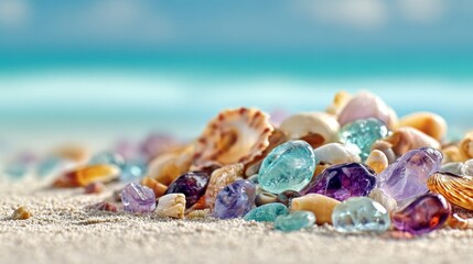 Colorful seashells and stones on the beach