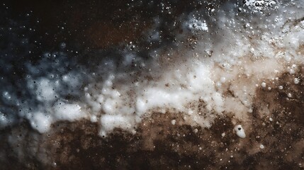 Polluted water surface with floating foam and chemical residue