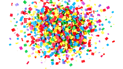 A celebratory scattering of colorful confetti against a stark black background creating a festive mood