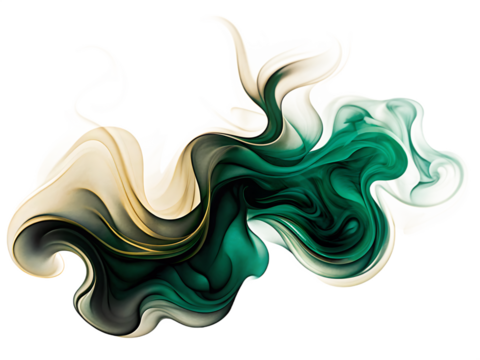 Swirling Abstract Smoke Plume in Cream and Teal Colors on Background fluid isolated on a transparent background
