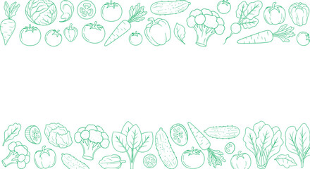 Fresh healthy vegetables outline border for food and wellness, vector line art