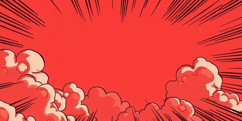 Abstract red comic book cloud background, bold lines, dynamic shapes,  bold,  print