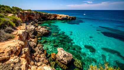 Fototapeta premium Coastal bay scene with turquoise water