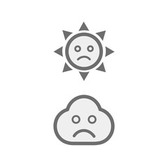 Sad Sun and Cloud Icons Minimal Vector Illustration