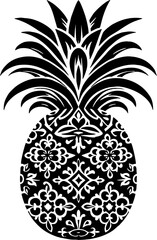 Pineapple Solid Black Vector Silhouette in Traditional Mexican Folk Art Style