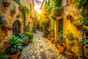 Fototapeta premium Picturesque Italian Village Street with Plants