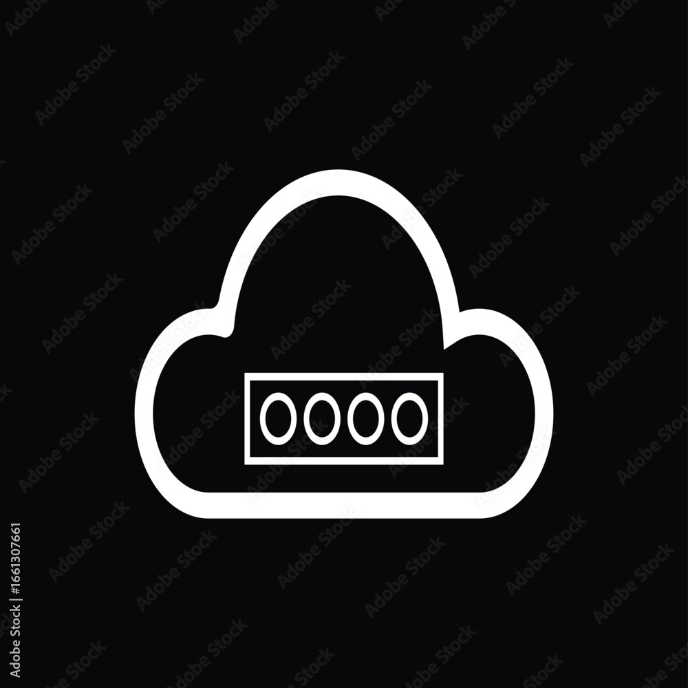 Poster a clean vector icon of a cloud with a password or pin entry field, representing secure cloud storage