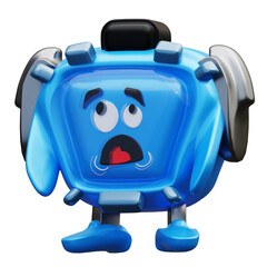 3D Illustration of a blue robot with a frightened expression, showing fear or shock in futuristic AI design