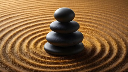 Zen Stacked Stones on Sand with Ripples