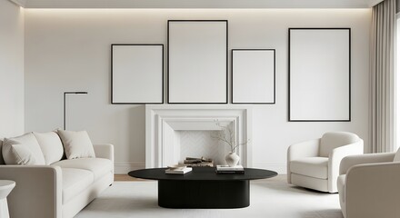 Obraz premium Minimalist Living Room with Fireplace and Neutral Decor