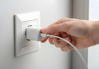Hand Plugging Phone Charger into Wall Socket