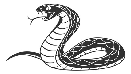 Fototapeta premium Striking cobra illustration with hood flared and tongue out, detailed vector snake artwork, ready to strike
